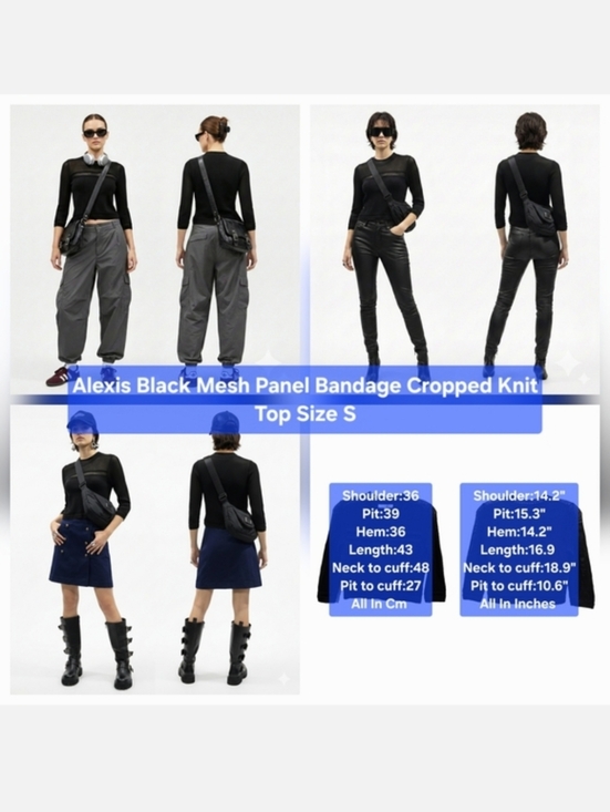 Alexis Tops - Alexis Black Mesh Panel Bandage Cropped Knit Top Size S
